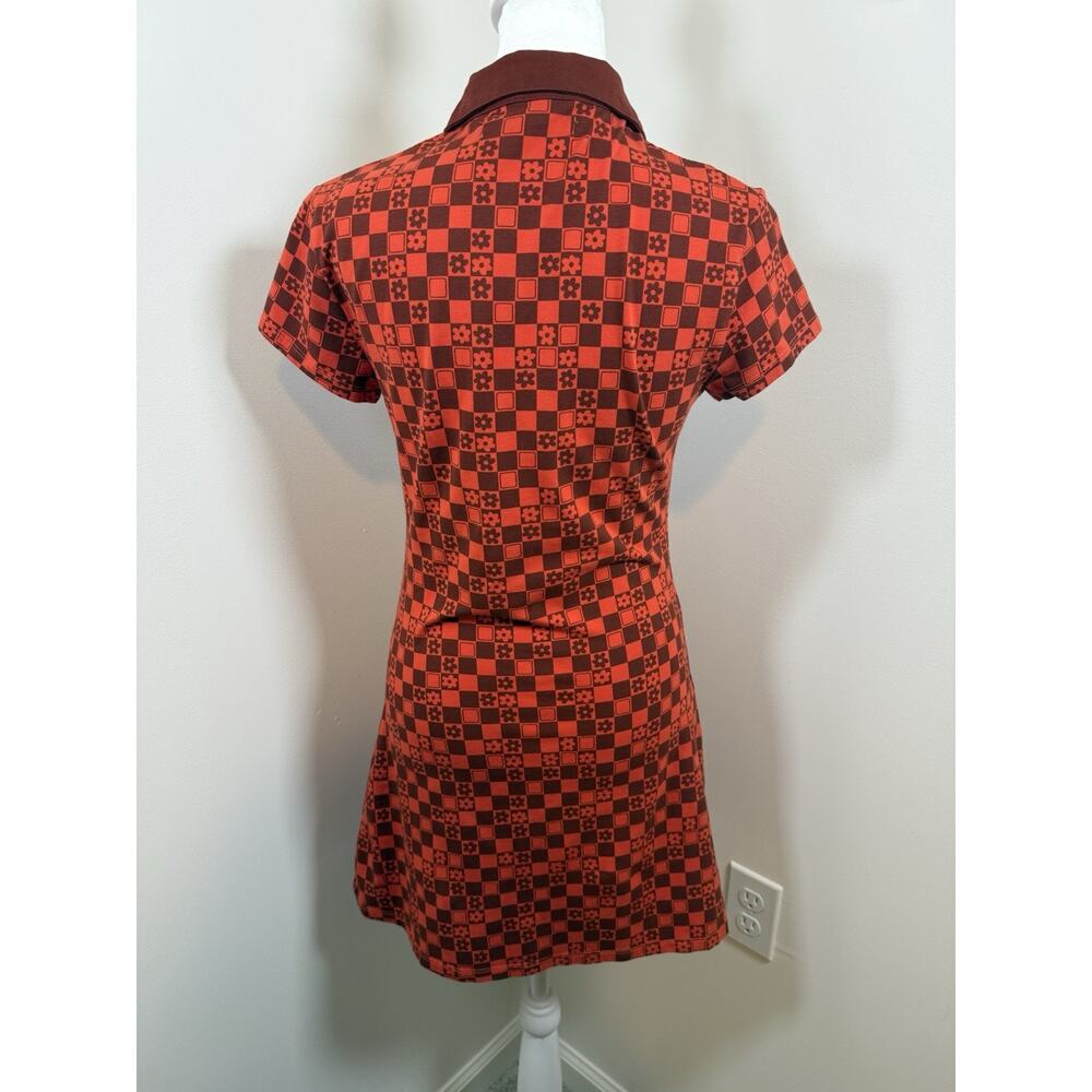 Urban Outfitters Women’s Medium Polo Dress Skater Geometric Floral Red Funky 70s - Picture 8 of 9